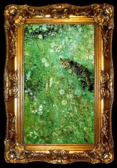framed  bruno liljefors katt pa blommande sommarang, ta009-2